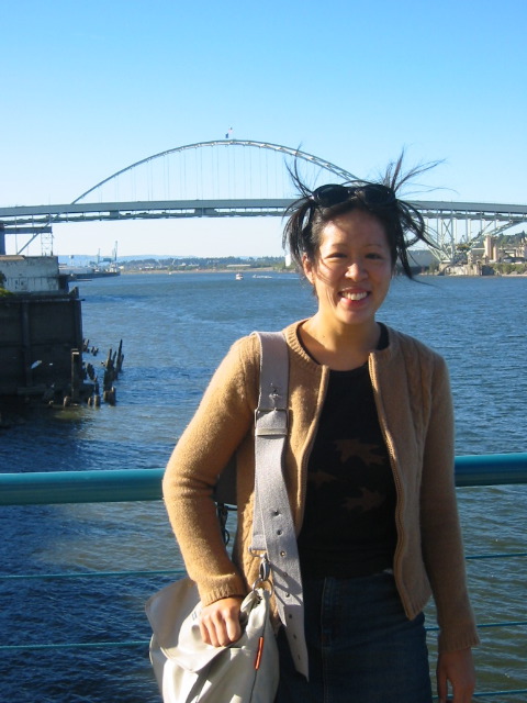 Lisa with the Fremont Bridge in the background.