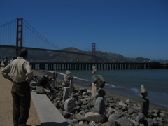 Dad admiring the work of the zen rock sculptor at Crissy Field