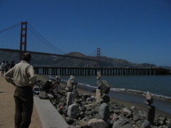 Dad admiring the work of the zen rock sculptor at Crissy Field