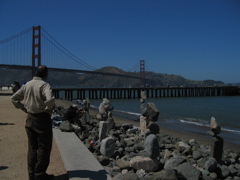 Dad admiring the work of the zen rock sculptor at Crissy Field